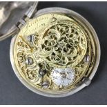 A late George II silver pair cased open-faced gentleman's pocket watch, the gilt fusee movement with