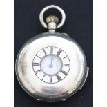 A silver half hunting cased keyless wind quarter repeating gentleman's pocket watch, the jewelled