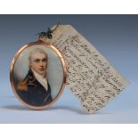 Circle of Thomas Hargreaves - 'Rear Admiral Joseph Bingham ... when 27 years old' (Oval Miniature