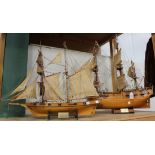 A 20th Century wooden model ship, 'Endeavour 1763', well detailed with cloth sails and string