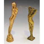 An Art Nouveau cast brass figural desk seal, after a model by Auguste Rubin, in the form of a