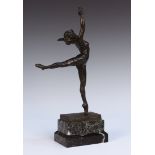 Serge Youriévitch - 'La Danseuse Nattova', a black patinated cast bronze figure of a nude ballerina,