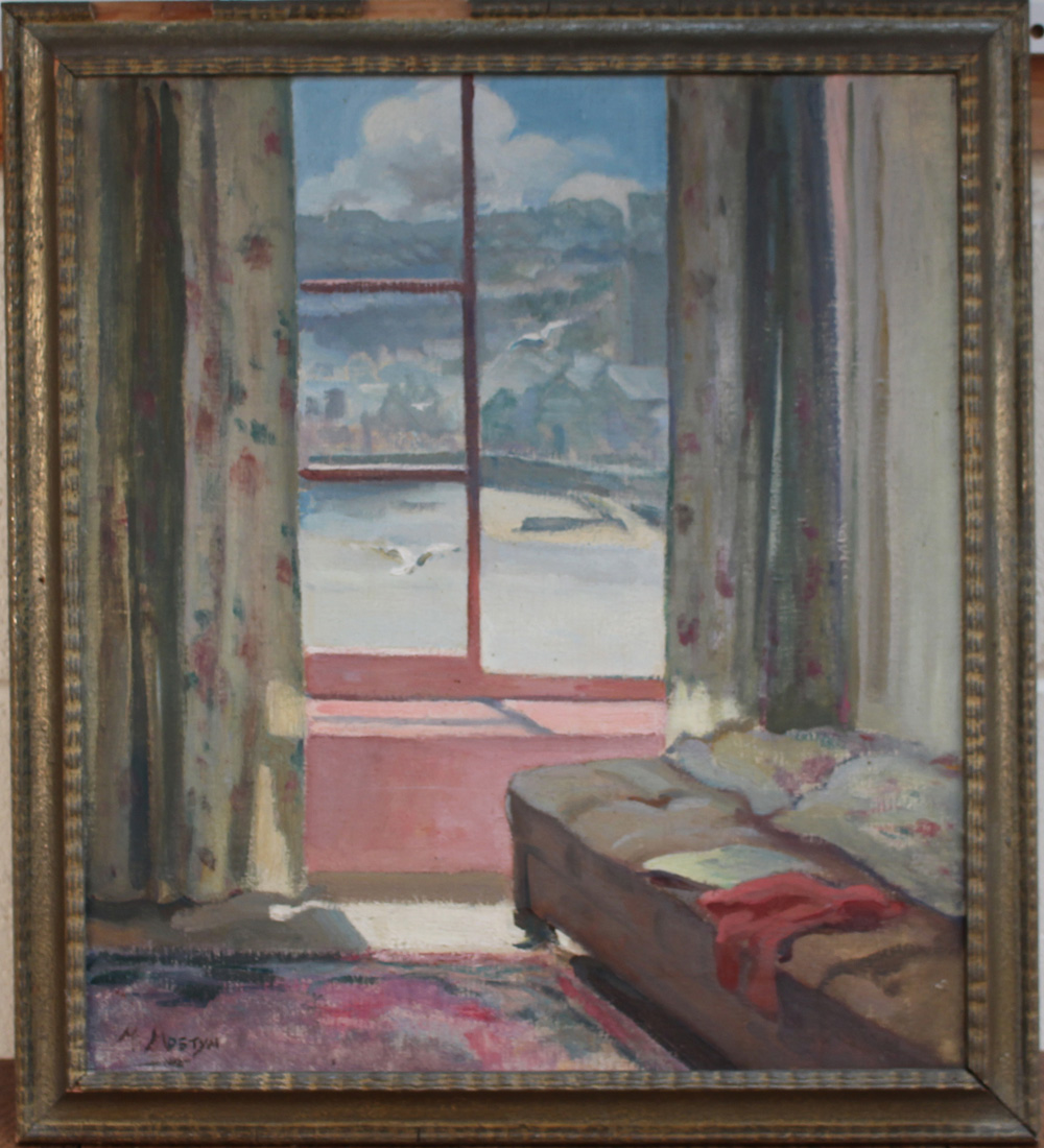 Marjorie Mostyn, early 20th Century British School - Interior Scene with Sofa and Window revealing a