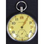 A Jaeger-LeCoultre MOD issue chrome plated keyless wind open-faced  pocket watch, the gilt