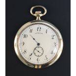 An 18ct gold cased keyless wind open-faced dress watch, the unsigned gilt jewelled lever movement