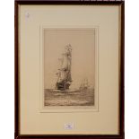 Rowland Langmaid - 'H.M.S. Victory & Temeraire', 20th Century monochrome etching, signed in pencil