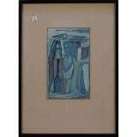 Patrick Hayman - Couple outside a Church, gouache, signed, approx 22.5cm x 13.5cm, within an