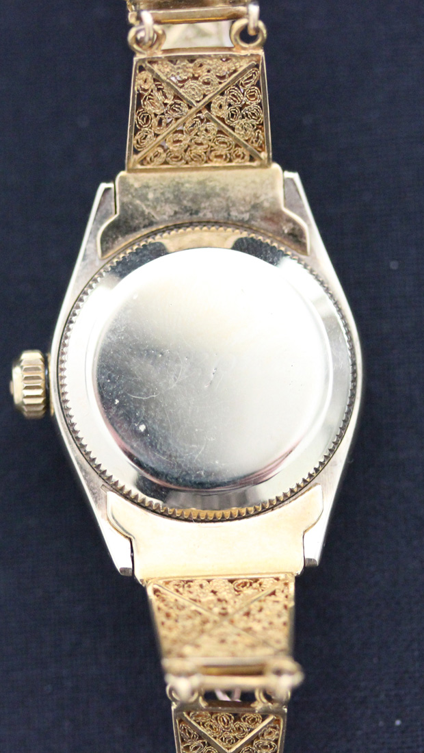 A Rolex Oyster Perpetual lady's gold cased wristwatch, the signed circular silvered dial with gilt - Image 2 of 2