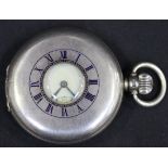 A silver keyless wind half hunting cased gentleman's pocket watch, the lever movement detailed '