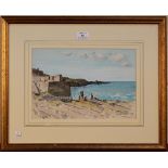 Gyrth Russell - 'Cemaes Bay', 20th Century watercolour with ink, signed and titled, approx 21.5cm