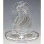 A Lalique frosted and clear glass Naiade pattern cendrier, post-1945, the arched upright panel