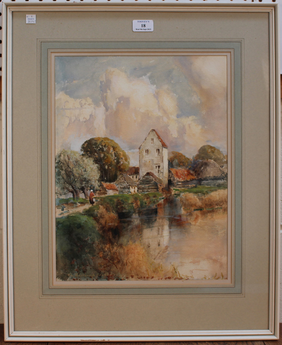 Louis Burleigh Bruhl - View of a Mill by a River, watercolour, signed, approx 41.5cm x 31.5cm.