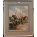 Louis Burleigh Bruhl - View of a Mill by a River, watercolour, signed, approx 41.5cm x 31.5cm.