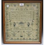 An early Victorian needlework sampler by 'Naomi Verrall, Aged 8 years, Anno Domino 1842', the single