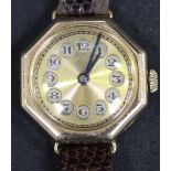 A Rolex 15ct gold octagonal cased lady's wristwatch, the circular jewelled movement detailed '