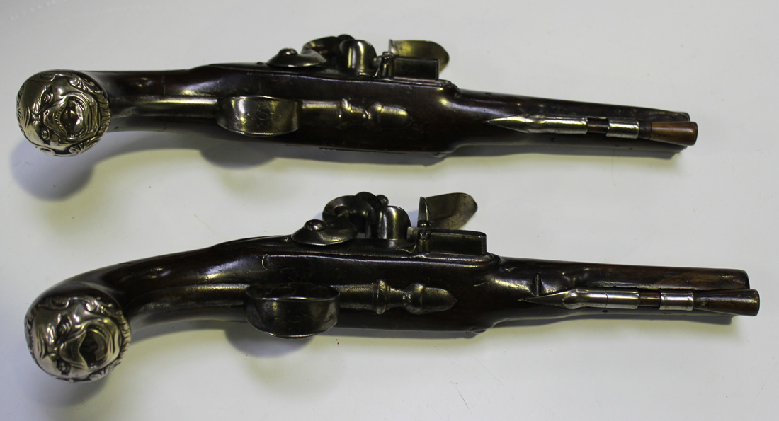 A pair of late 18th Century 20 bore flintlock holster pistols by Griffin & Tow, barrel length approx - Image 4 of 8
