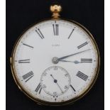 An 18ct gold cased keywind open-faced pocket watch, the gilt fusee movement with a lever escapement,