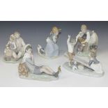 Five Lladro porcelain figures, comprising Friendship, No. 1230, Caress and Rest, No. 1246, Bird