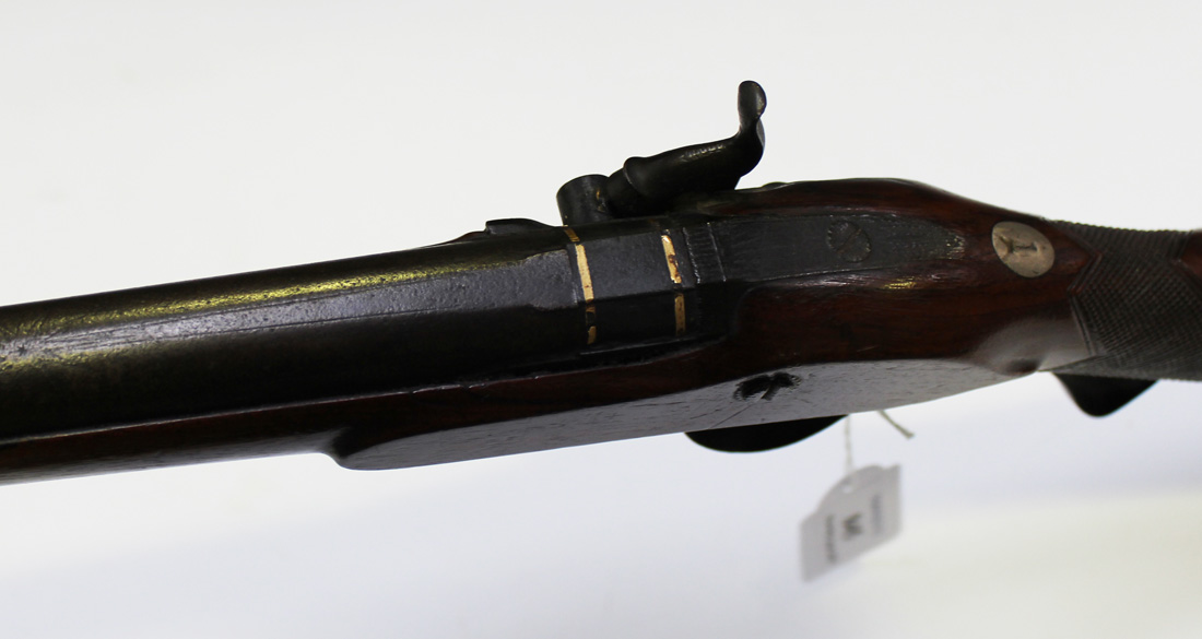 A 20 bore percussion sporting gun, barrel length approx 80cm, gold lined at breech, converted to - Image 5 of 5