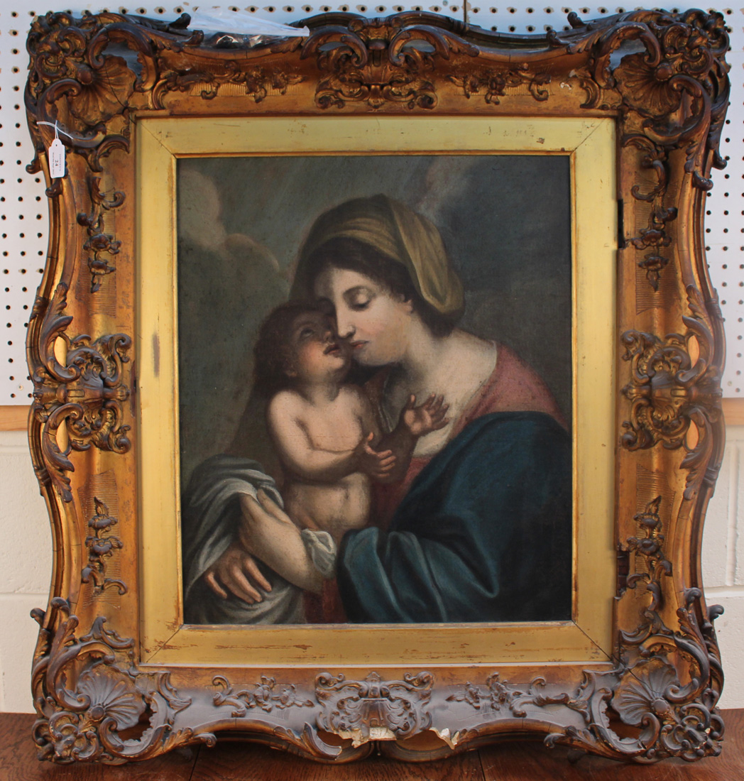 Manner of Guercino - Madonna and Child, oil on canvas, probably 18th Century, approx 63cm x 53cm, - Image 2 of 4
