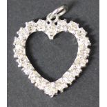 An 18ct white gold and diamond set pendant, designed as an open heart, mounted with circular cut