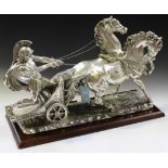 A. Santini - a modern silvered cast resin equestrian figure of a Roman soldier riding a chariot,