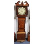 A George III oak and mahogany crossbanded longcase clock with thirty hour movement, the painted dial