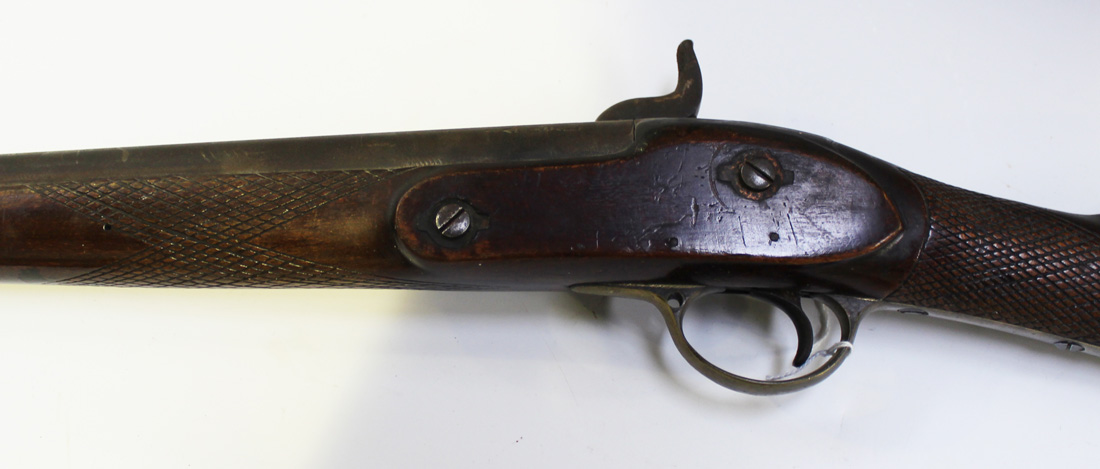 A 10 bore percussion sporting gun, barrel length approx 83.5cm, the barrel border engraved, the lock - Image 4 of 4