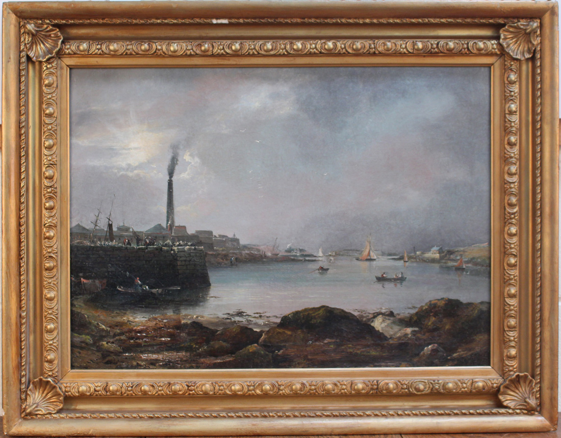 Late 19th Century British School - View of a Harbour Town, oil on canvas, approx 48cm x 67cm, within