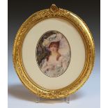 Attributed to Madame Gabrielle Debillemont-Chardon - Oval Portrait of a Young Lady, watercolour on