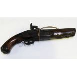 A relic 10 bore percussion holster pistol with sighted barrel, length approx 18.5cm, musket-size