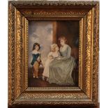 G.S., after George Romney - The Countess of Warwick and her Children, watercolour on ivory, signed