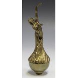 An Art Nouveau gilt cast bronze hanging light switch/bell push in the form of a semi-clad maiden