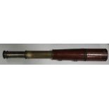 A WWI period MOD issue leather mounted brass three drawer telescope, detailed 'Tel. Sig. (MKIV) also
