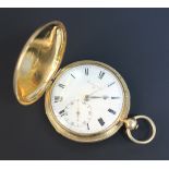 An 18ct gold keywind hunting cased gentleman's pocket watch, the gilt three-quarter plate fusee