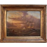J. Edwards - Study of a Sailing Vessel, oil on panel, signed, approx 44cm x 59cm, within a gilt