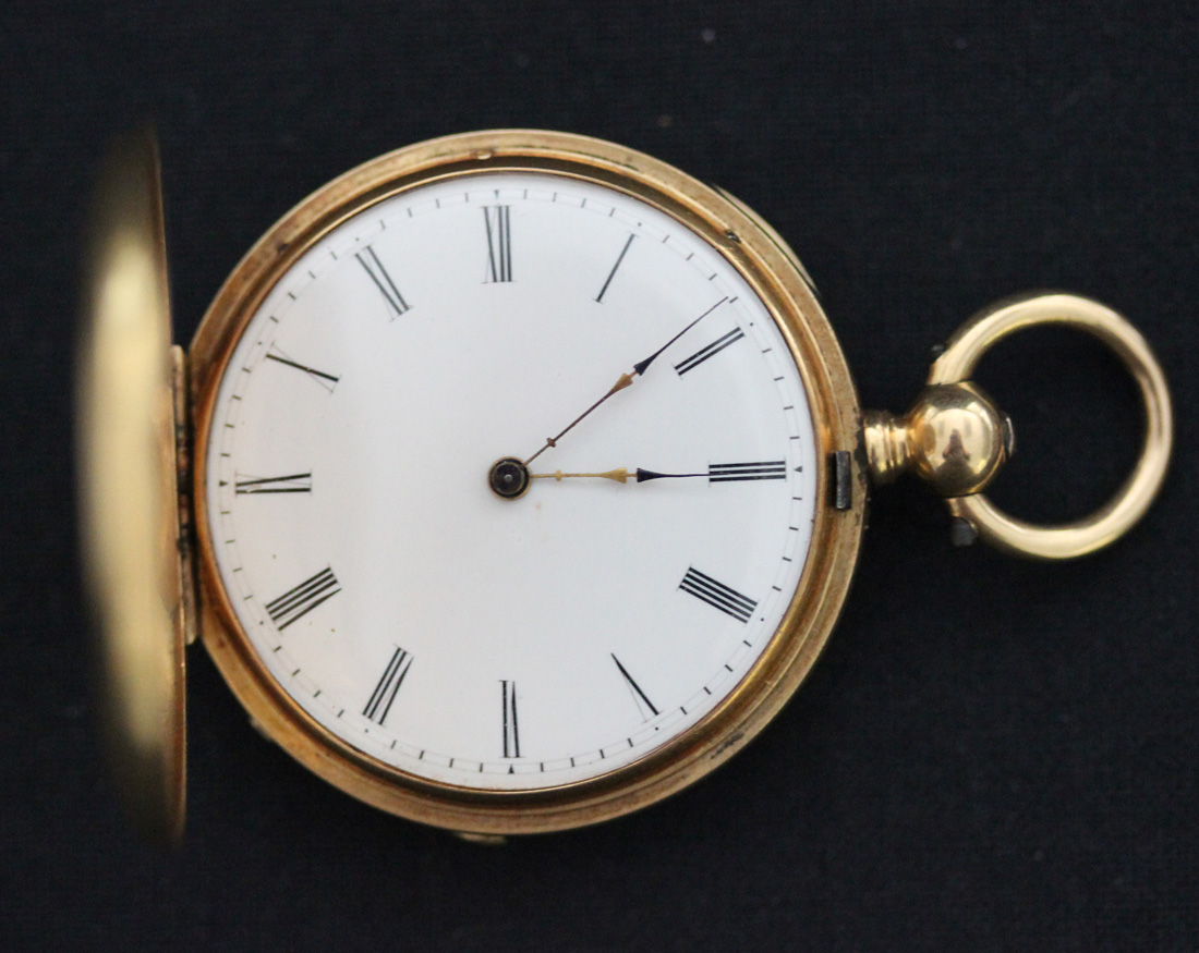 A gold keywind hunting cased lady's fob watch with an unsigned gilt jewelled lever movement, the - Image 3 of 6