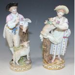 A near pair of Meissen porcelain figures of a shepherd and shepherdess, late 19th Century, each