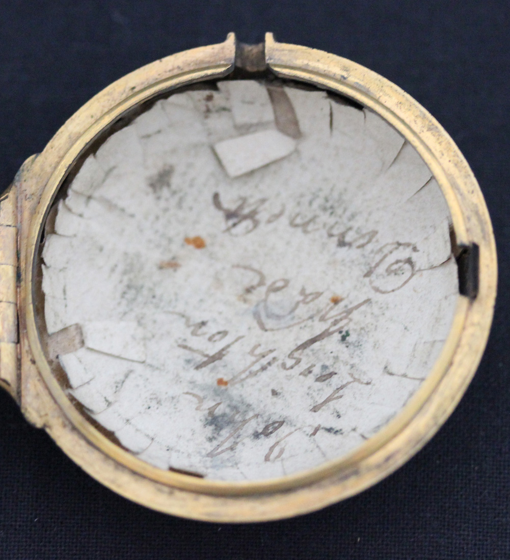 A gilt on copper and leather keywind open-faced pair cased gentleman's  pocket watch, the gilt fusee - Image 2 of 5