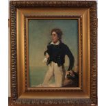 19th Century British School - Three-quarter Length Portrait of a Young Sailor, oil on board,