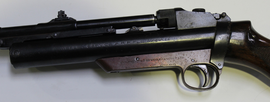 A .22 Webley MkII Service Air Rifle, No. S 6805, with detachable barrel, length approx 64.5cm, blade - Image 2 of 3