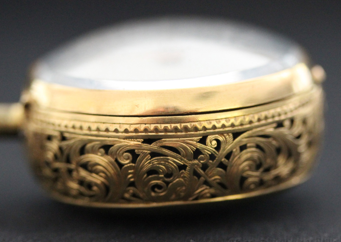 A mid-18th Century gold repoussé cased plunge quarter repeating open-faced pocket watch, the gilt - Image 5 of 11