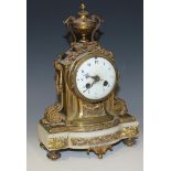 A late 19th Century French ormolu and white marble mantel clock case, the enamel dial with Arabic