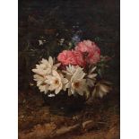 William Jabez Muckley - Water Lilies and Old Fashioned Roses, oil on canvas, signed recto, labels