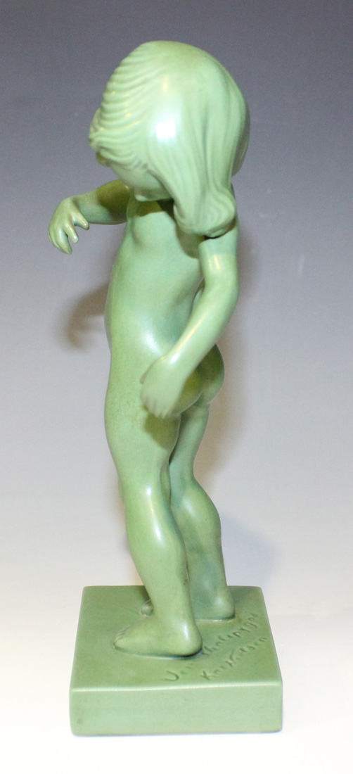 A Danish P. Ipsens Enke jade green glazed terracotta figure of 'Venus Kalipygos', early 20th - Image 6 of 6