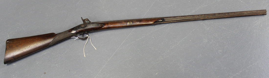 A 26 bore single barrelled percussion sporting gun by Chatfield? (indistinct), converted from