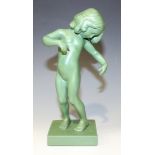 A Danish P. Ipsens Enke jade green glazed terracotta figure of 'Venus Kalipygos', early 20th