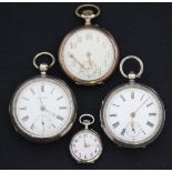 A silver cased keywind open-faced gentleman's pocket watch with an unsigned lever movement, the