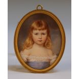 Mid-19th Century British School - Oval Miniature Portrait of a Child, probably Thomas de la Garde