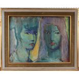 Maurice Man - Study of Two Heads, 20th Century mixed media on board, signed with initials, approx